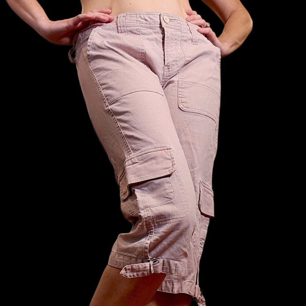 VTG 90s Y2K Cargo Capris Low-rise Beige Tan Sz 10 Stretch Grunge Skater l.e.i.‎